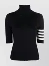Thom Browne Black Short Sleeve Sweater With 4-bar Detail In Wool Woman In Black