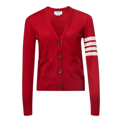 Thom Browne Relaxed Fit V Neck Cardigan In Red