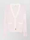 Thom Browne Relaxed Fit V Neck Cardigan With 4 Bar Stripe In Pink
