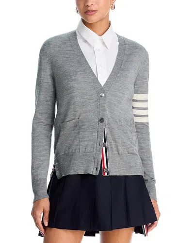 Thom Browne Relaxed Fit V Neck Wool Cardigan In Gray