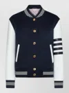 Thom Browne Relaxed Fit Varsity Jacket Leather Sleeves In Blue