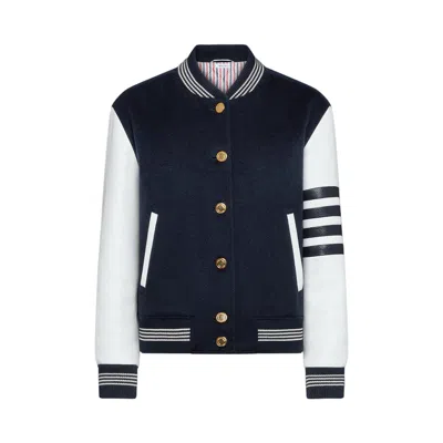 Pre-owned Thom Browne Relaxed Fit Varsity Jacket With Leather Sleeves 'navy' | Blue | Women's Size 40