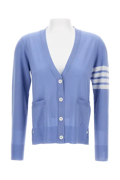Thom Browne Relaxed Fit V-neck Cardigan In Fine Merino Wool In Blue