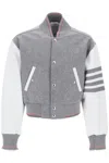 THOM BROWNE RELAXED FIT WOOL BOMBER JACKET WITH LEATHER SLEEVES FOR MEN