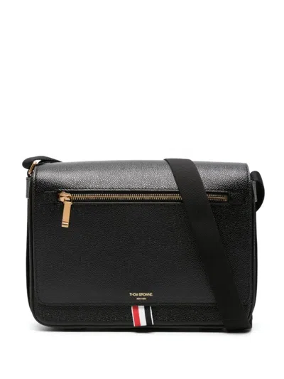 Thom Browne Reporter Bag With Webbing Strap In Pebble Grain Leather Bags In Black