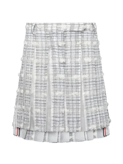 Thom Browne Repp Striped Pleated Midi Skirt In Gray