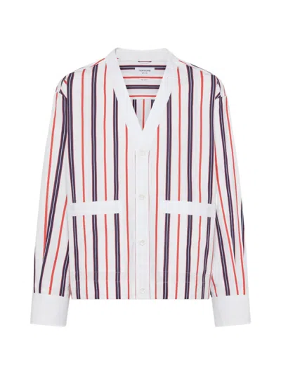 Thom Browne Repp Striped Poplin Shirt In White