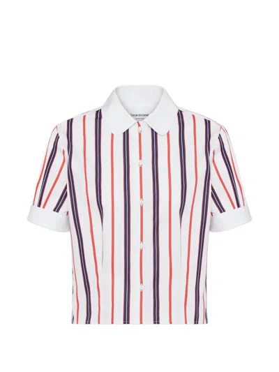 Thom Browne Repp Striped Poplin Shirt In White