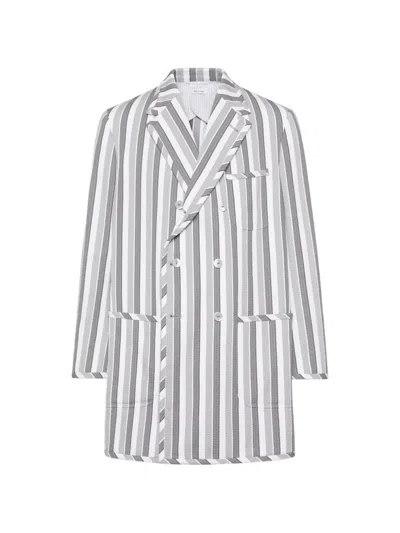 Thom Browne Repp Striped Seersucker Jacket In Blue