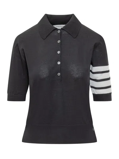 Thom Browne Rethexed Fit Polo With Quattro Banof In Black
