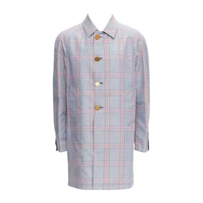 Pre-owned Thom Browne Reversible Navy Blue Classic Check Gold Buttons Overcoat Jp2 M