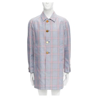 Pre-owned Thom Browne Reversible Navy Blue Classic Check Gold Buttons Overcoat Jp2 M