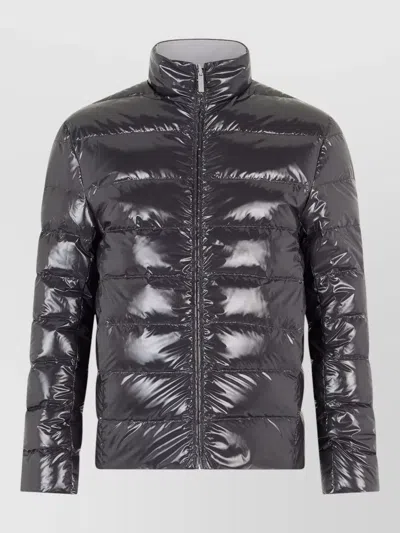 Thom Browne Reversible Quilted Down Jacket High Collar In Black