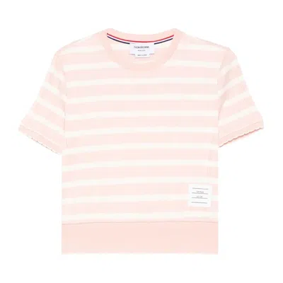 Pre-owned Thom Browne Rib Cuff Scallop Edge Stripe Rib Tee 'pink/white' | Women's Size 40