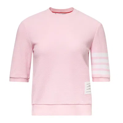 Thom Browne Rib Cuff Tee In Textured Pique In Pink