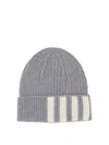 Thom Browne Grosgrain Loop Tab Cashmere Beanie In Gris