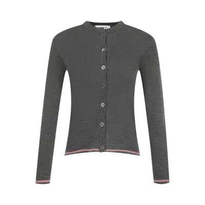 Pre-owned Thom Browne Rib Stitch Crew Neck Cardigan 'medium Grey' | Women's Size 42