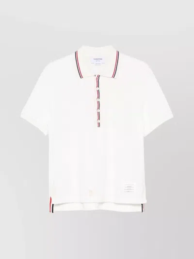 Thom Browne Ribbed Collar And Cuffs Polo Shirt In White