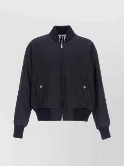 Thom Browne Ribbed Collar Bomber Jacket With Gold Hardware In Black