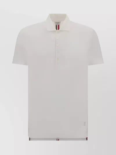 Thom Browne Ribbed Collar Cotton Polo Shirt In Neutral
