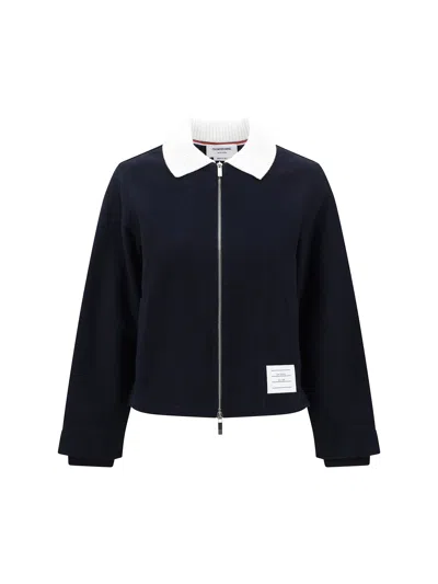 Thom Browne Ribbed Collar Jacket In Navy