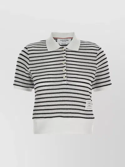 THOM BROWNE RIBBED COLLAR STRIPED POLO