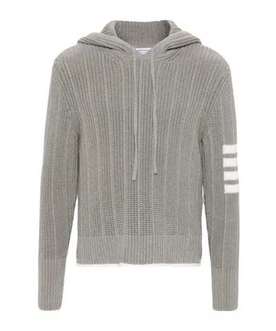 Thom Browne Ribbed Cotton Hoodie In Grey