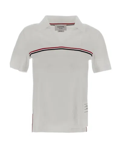 Thom Browne Ribbed Cotton Polo Top In White