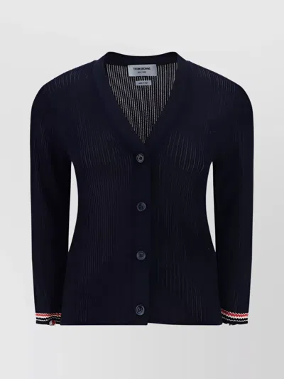 Thom Browne Ribbed Cotton V-neck Cardigan In Black