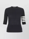 THOM BROWNE RIBBED CREW NECK SWEATER WITH STRIPED SLEEVES