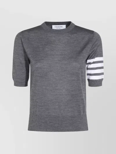 THOM BROWNE RIBBED CREWNECK BUTTON DETAIL