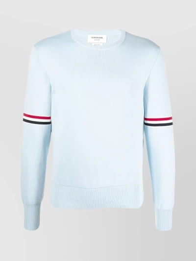 THOM BROWNE RIBBED CREWNECK SWEATER WITH STRIPED SLEEVE DETAILING