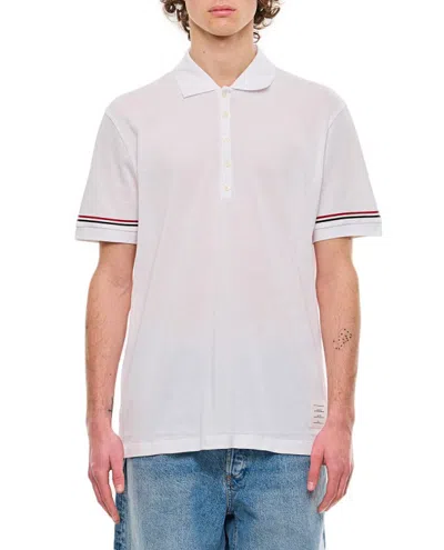 Thom Browne Ribbed Cuff Polo Shirt In White