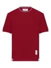 Thom Browne Ribbed-cuff Striped-detail T-shirt In Red