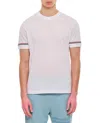 Thom Browne White Crewneck T-shirt With Rwb Detail On Neck And Sleeve