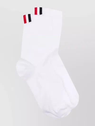 Thom Browne Ribbed Cuffs Cotton Blend Ankle Socks In Blanco