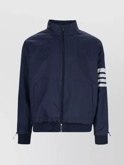 Thom Browne Ribbed Cuffs High Collar Side Pockets In Blue