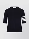 Thom Browne Ribbed Hem Crewneck Short Sleeves Striped Sleeve In Blau