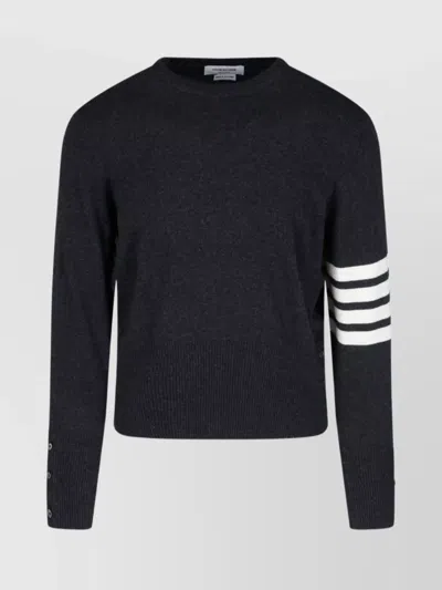 Thom Browne Ribbed Hem Crewneck Striped Sleeve Button Cuffs In Blue