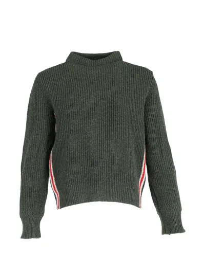 Pre-owned Thom Browne Ribbed-knit Moc-neck Sweater In Green