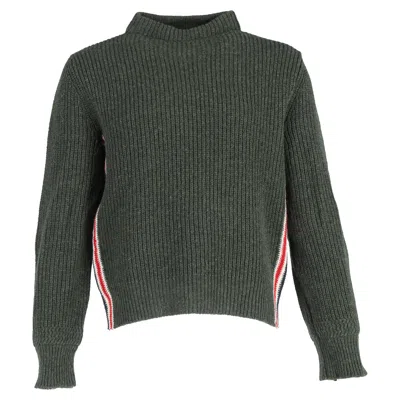 Thom Browne Ribbed-knit Mock Neck Sweater In Green Wool
