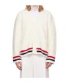 Thom Browne Ribbed Knit Rwb Stripe Cardigan In White