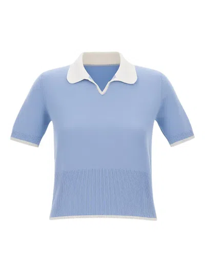 THOM BROWNE RIBBED-KNIT SHORT-SLEEVE POLO TOP