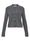 Thom Browne Ribbed-knit V-neck Cardigan In Gray