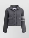 Thom Browne Ribbed Knit Wool Jacket With Striped Detail In Gray