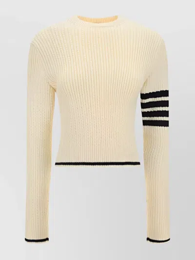 Thom Browne Ribbed Knit Wool Sweater In White