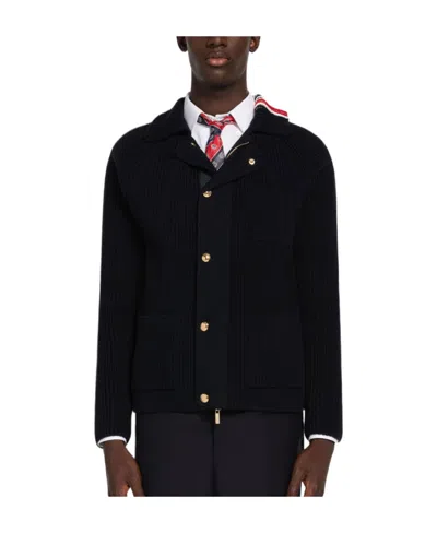 Thom Browne Ribbed-knit Zip-up Cardigan In Black