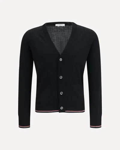 Thom Browne Ribbed Merino Wool Cardigan In Black