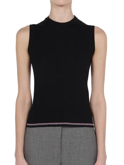Thom Browne Ribbed Merino Wool Tank Top In Black