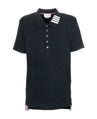 Thom Browne Ribbed Short-sleeve Polo Shirt In Black